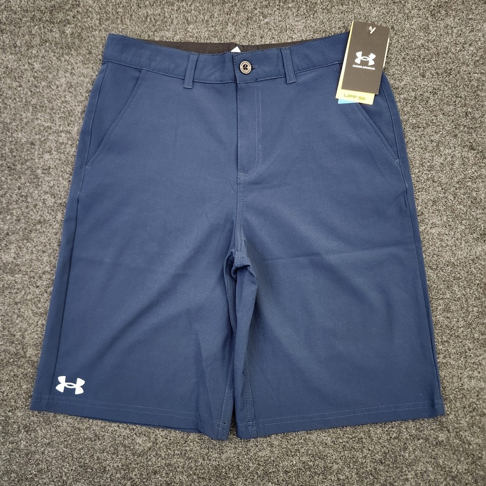 Under Armour Boys 20 Navy Blue Academy Golf Amphibious Shorts UPF 50 Stretch